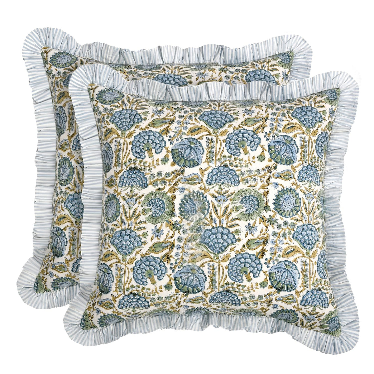 Ridhi block print asparagus green throw pillow cover front view brightens living spaces