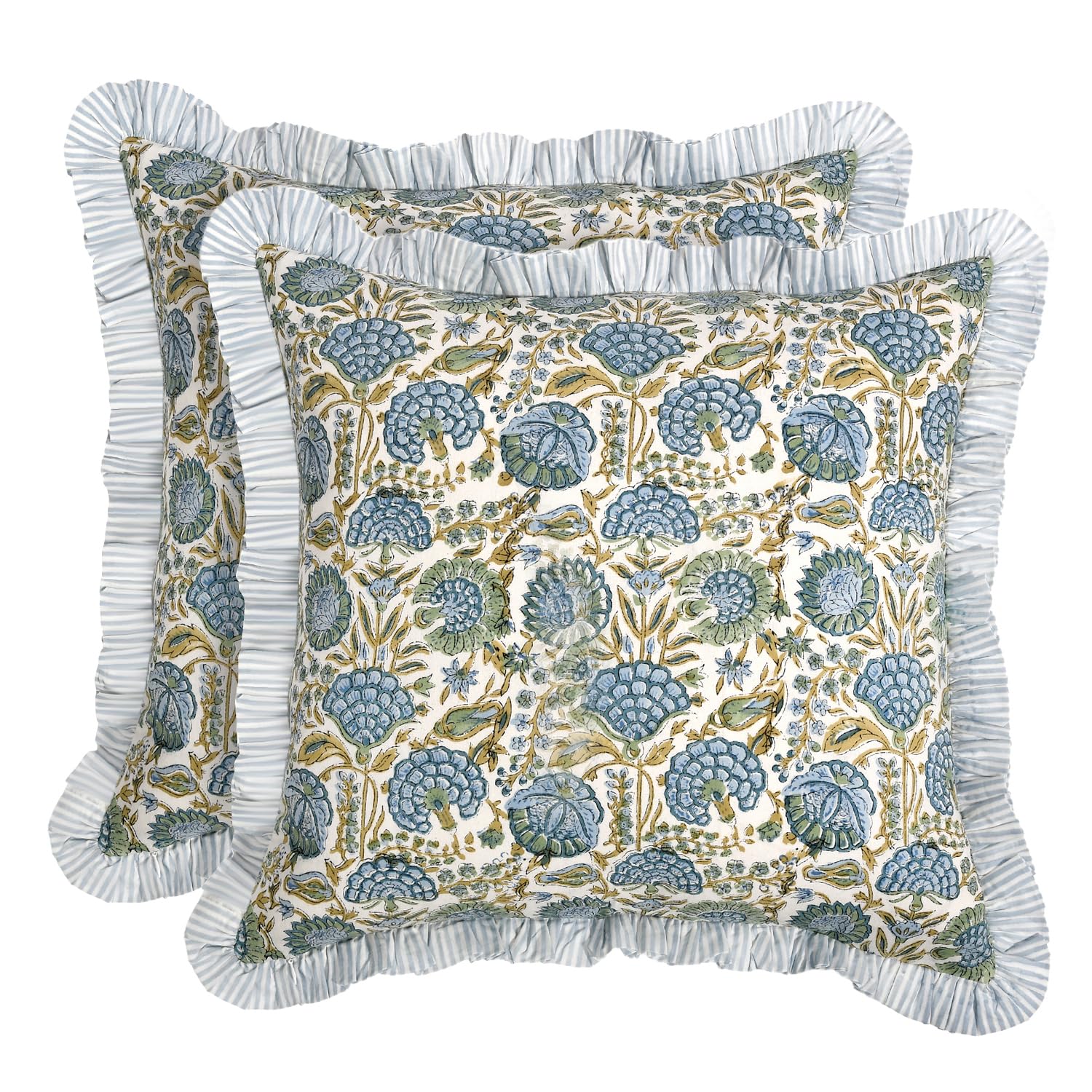 Ridhi block print asparagus green pillow cover front view for living room decor