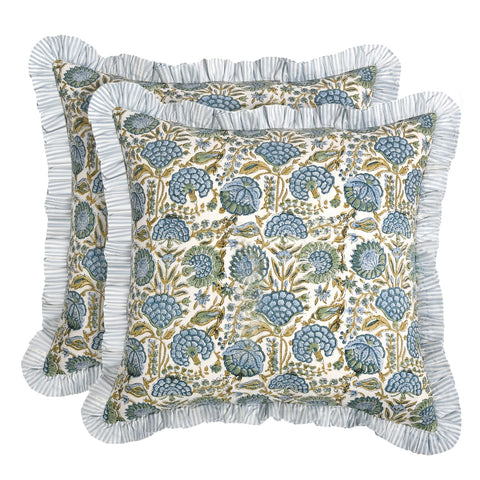 Ridhi block print asparagus green pillow cover front view for living room decor