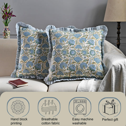 Ridhi block print asparagus green pillow cover zipper closure for easy insert changes