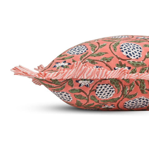 Ridhi block print dark salmon pink 18x18 zipper closure keeps insert secure.