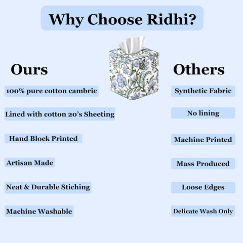 Ridhi handmade cotton tissue cover—eco-friendly alternative to plastic.