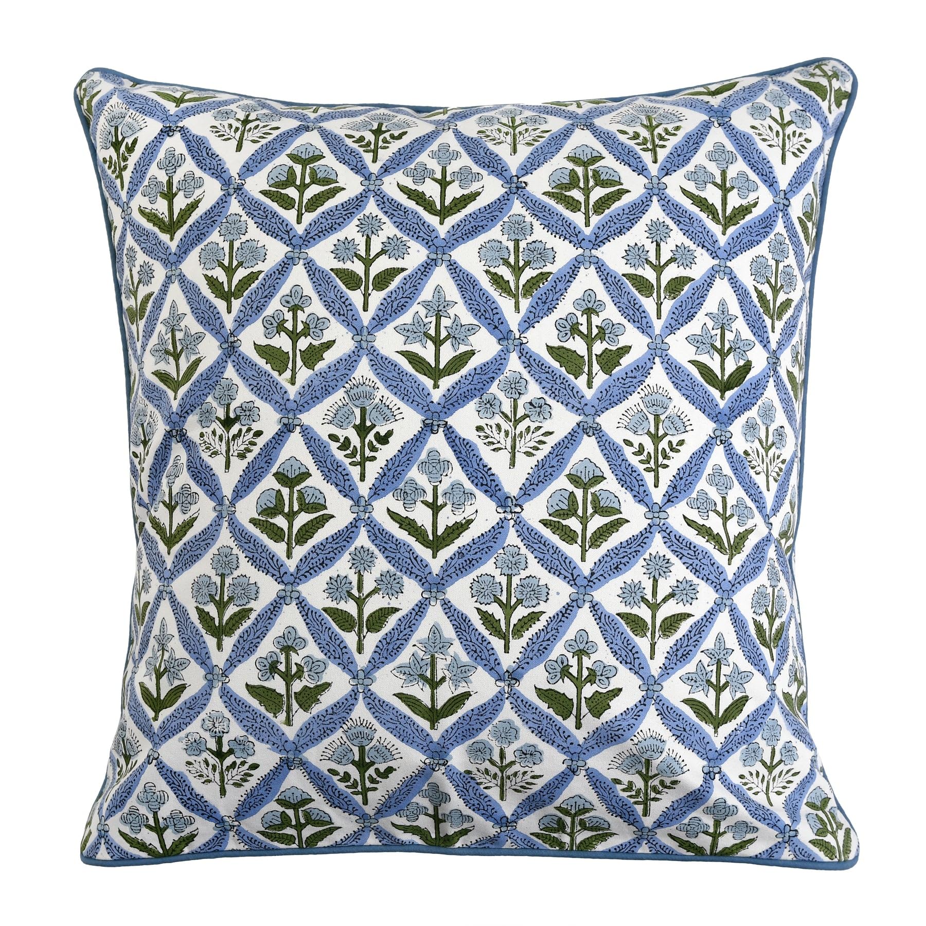 Ridhi outdoor patio pillow cover in steel blue for seasonal use