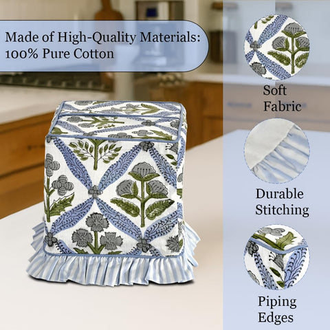Ridhi smooth hand feel tissue box cover drapes over standard boxes.