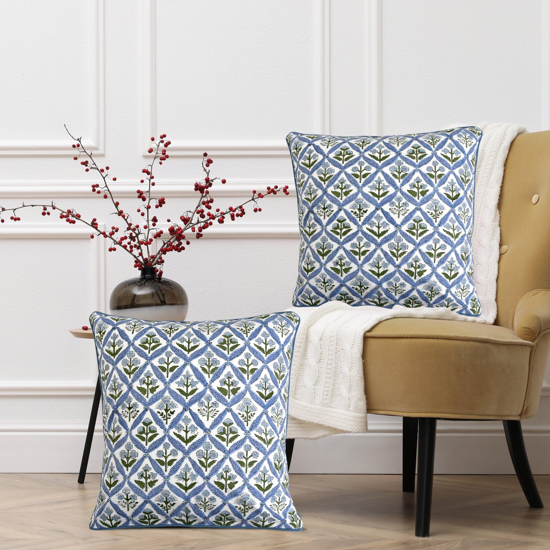 Ridhi steel-blue accent pillow cover blending with decor