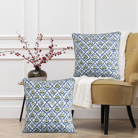 Ridhi steel-blue accent pillow cover blending with decor