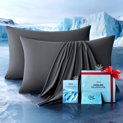 Rifens Ultra-Chill pillowcase close-up shows cooling fabric for instant comfort.