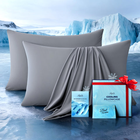 Rifens Ultra-Chill pillowcase 2-pack on pillow for cooling comfort during hot nights.