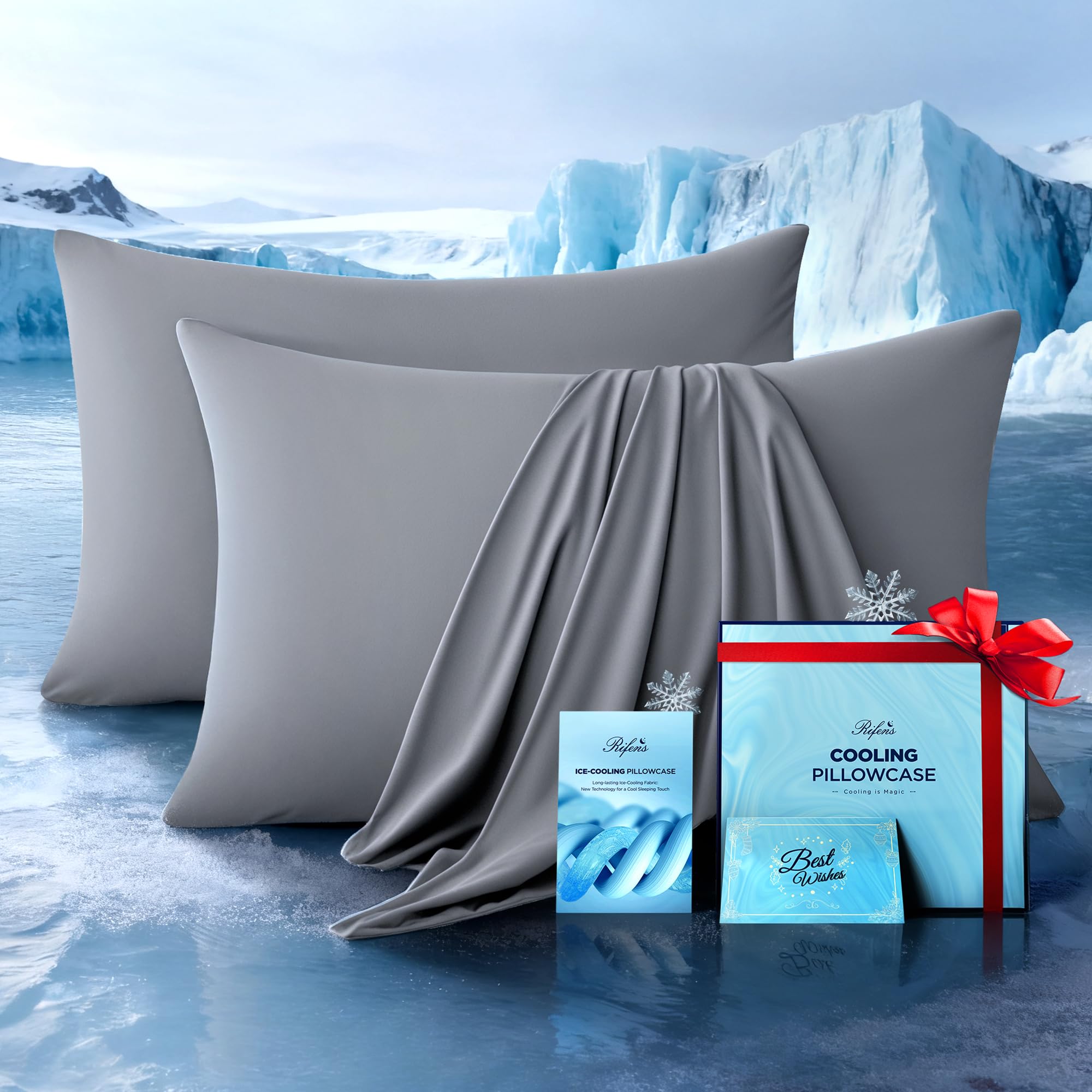 Rifens Ultra-Chill pillowcase queen set promotes cool, breathable sleep.