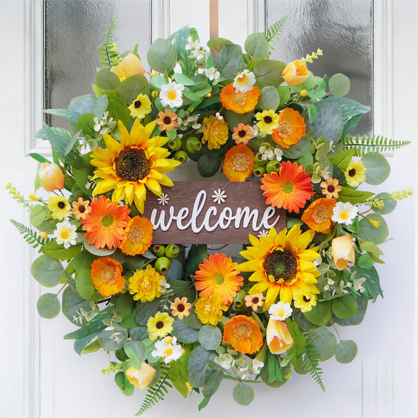 Rimalo eucalyptus greenery detail wreath for versatile indoor or outdoor display.