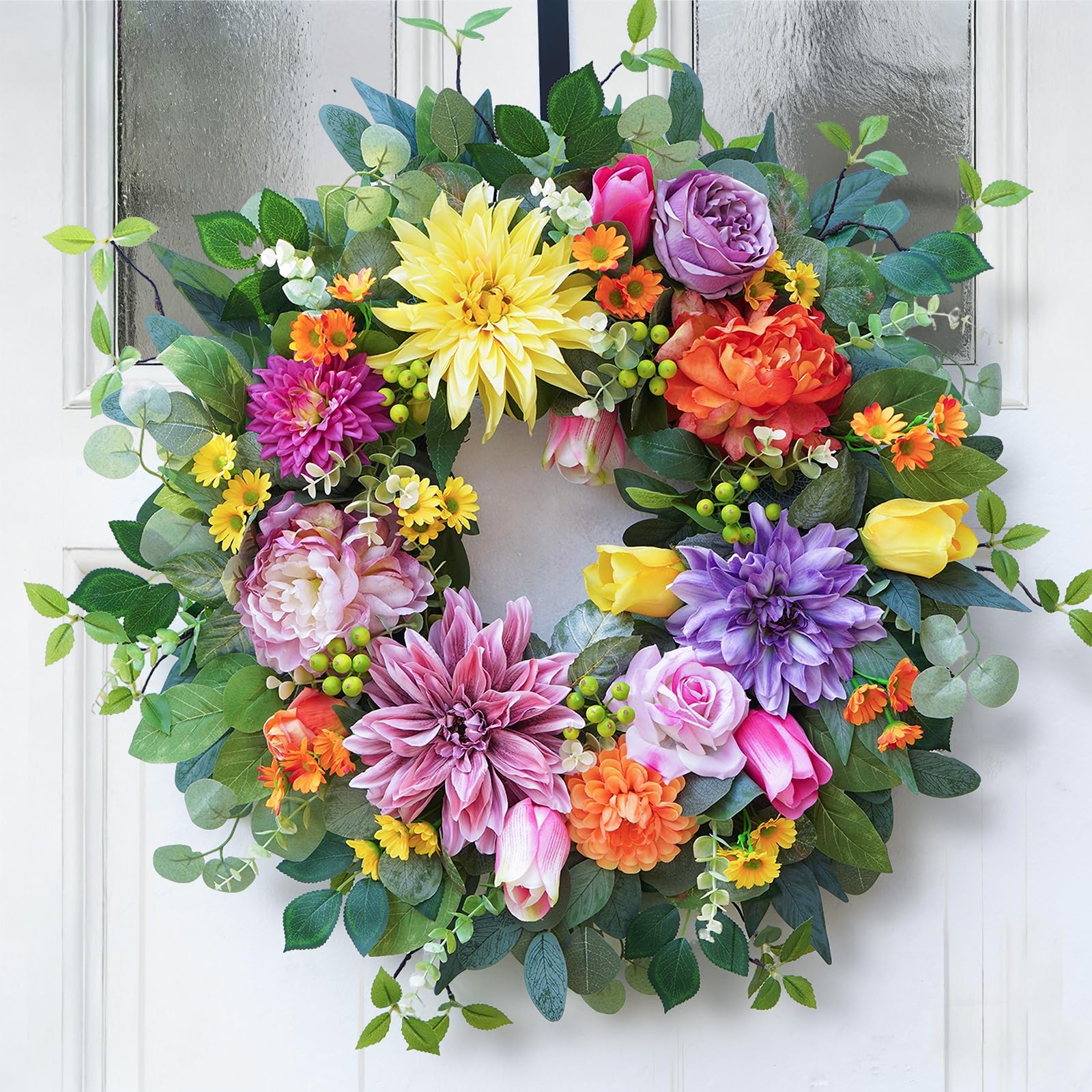 Rimalo large 24-inch wreath creates a strong door focal point.