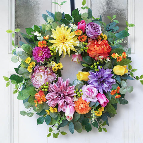 Rimalo large 24-inch wreath creates a strong door focal point.