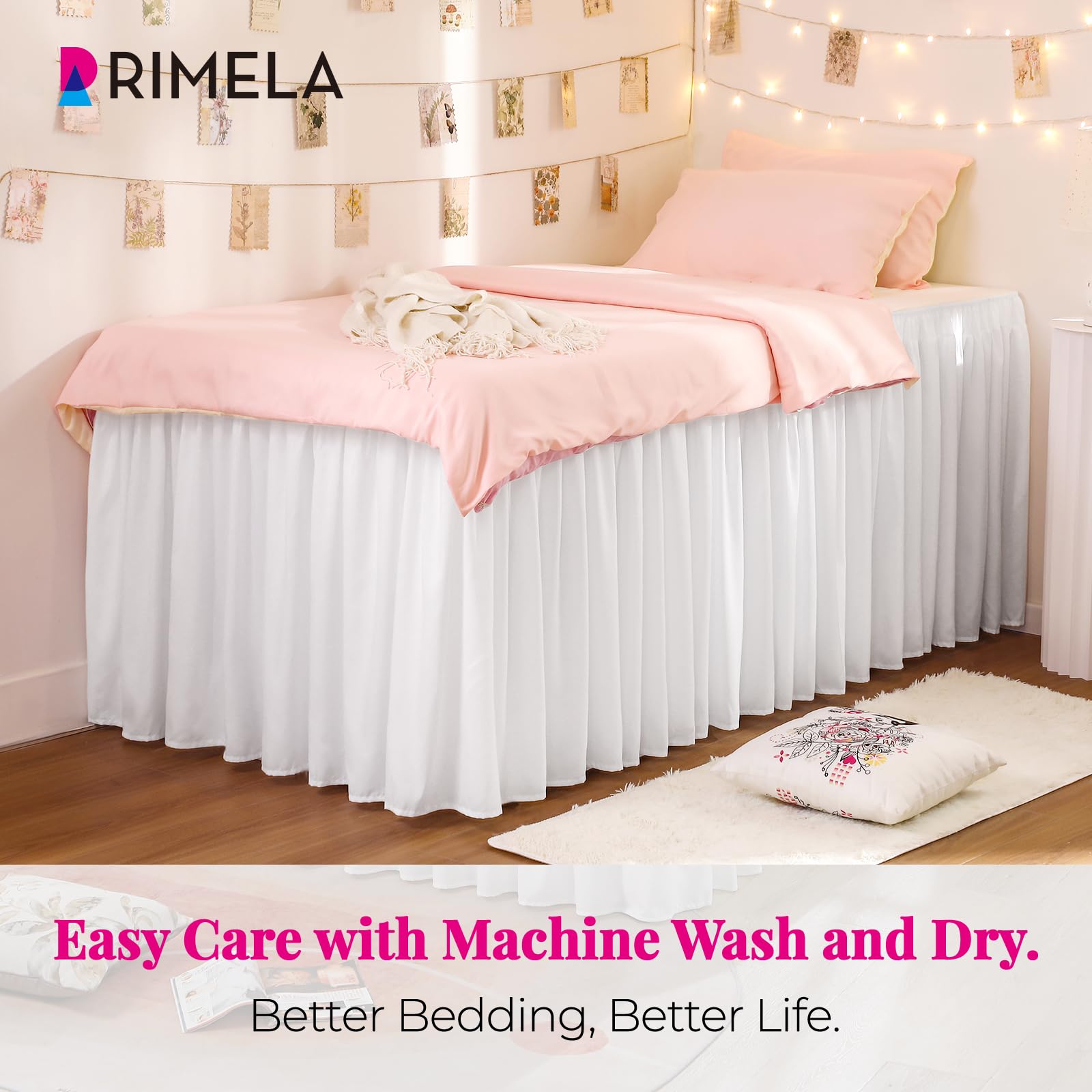 RIMELA dorm bedskirt wrap-around elastic ensures secure fit on twin-xl beds.