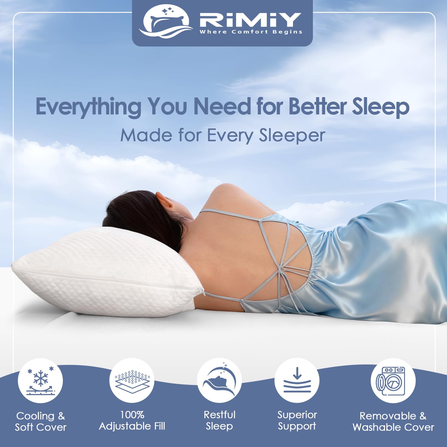 RIMIY zippered removable cover for easy care and clean comfort