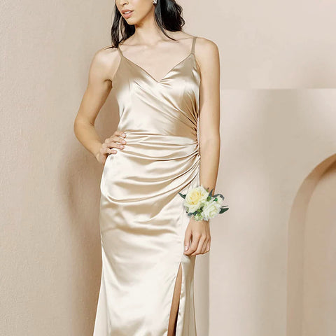 Rinlong classic design with white roses and greenery enhances formal attire.