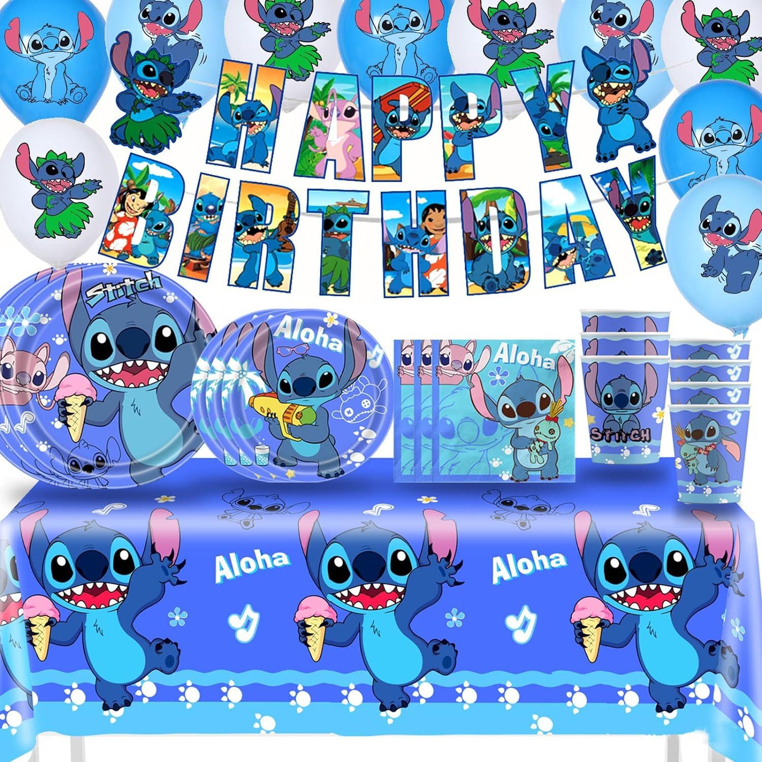 RINSUNCA Stitch party banner adds festive color to birthday celebrations.