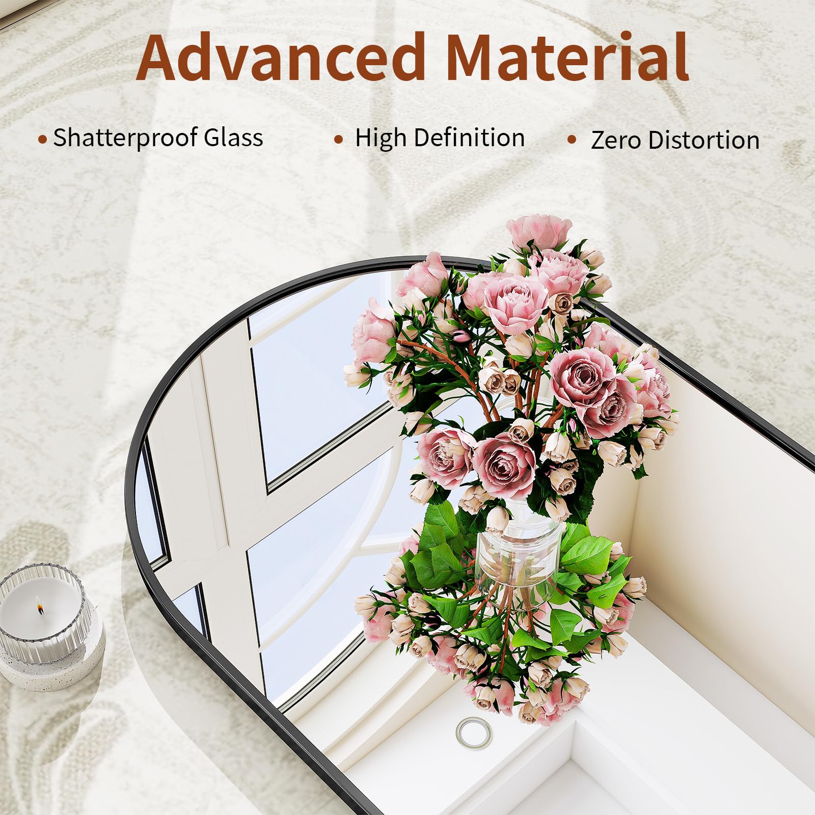 Riskioir aluminum frame mirror blends durability with a modern arched silhouette.