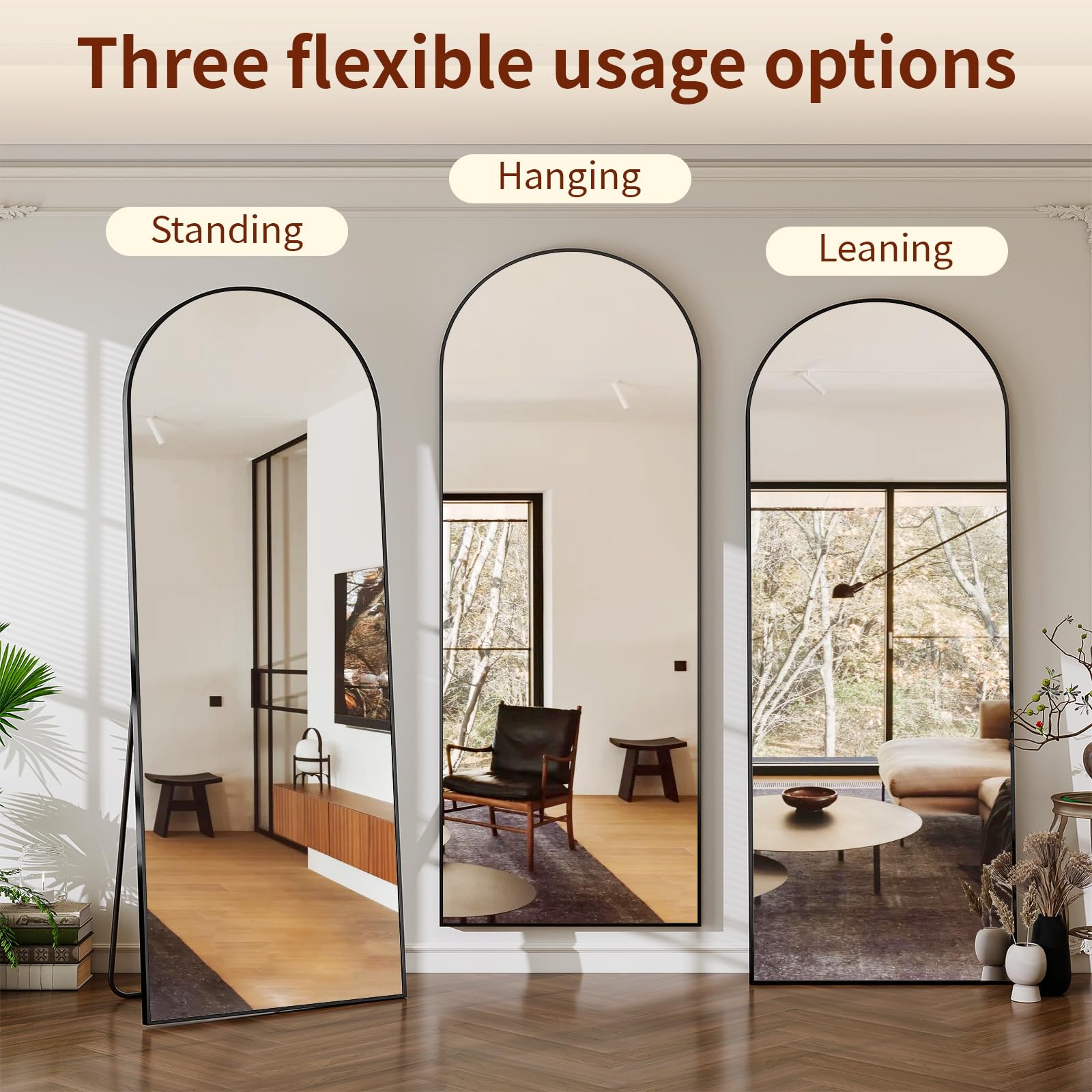 Riskioir black arched mirror adds elegant style to bedrooms and living rooms.