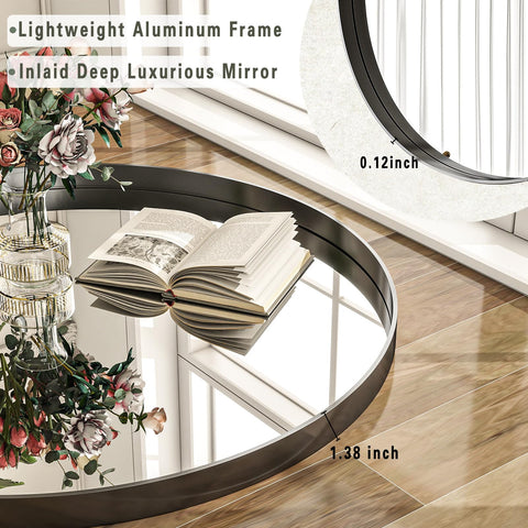 Riskioir vanity round mirror offers a stylish grooming focal point.
