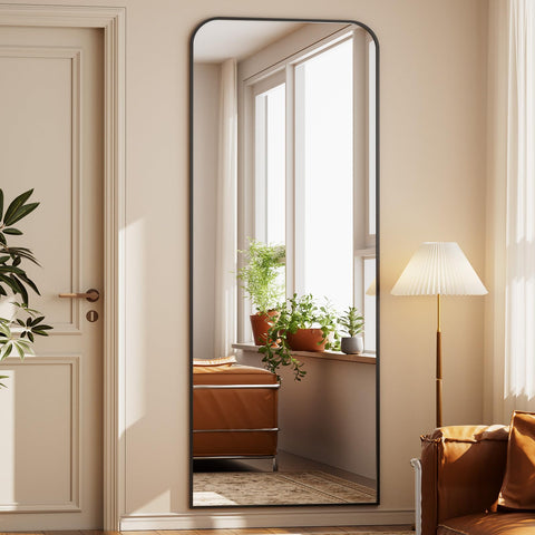 Riskioir full-length mirror with gold aluminum frame enhances any room.