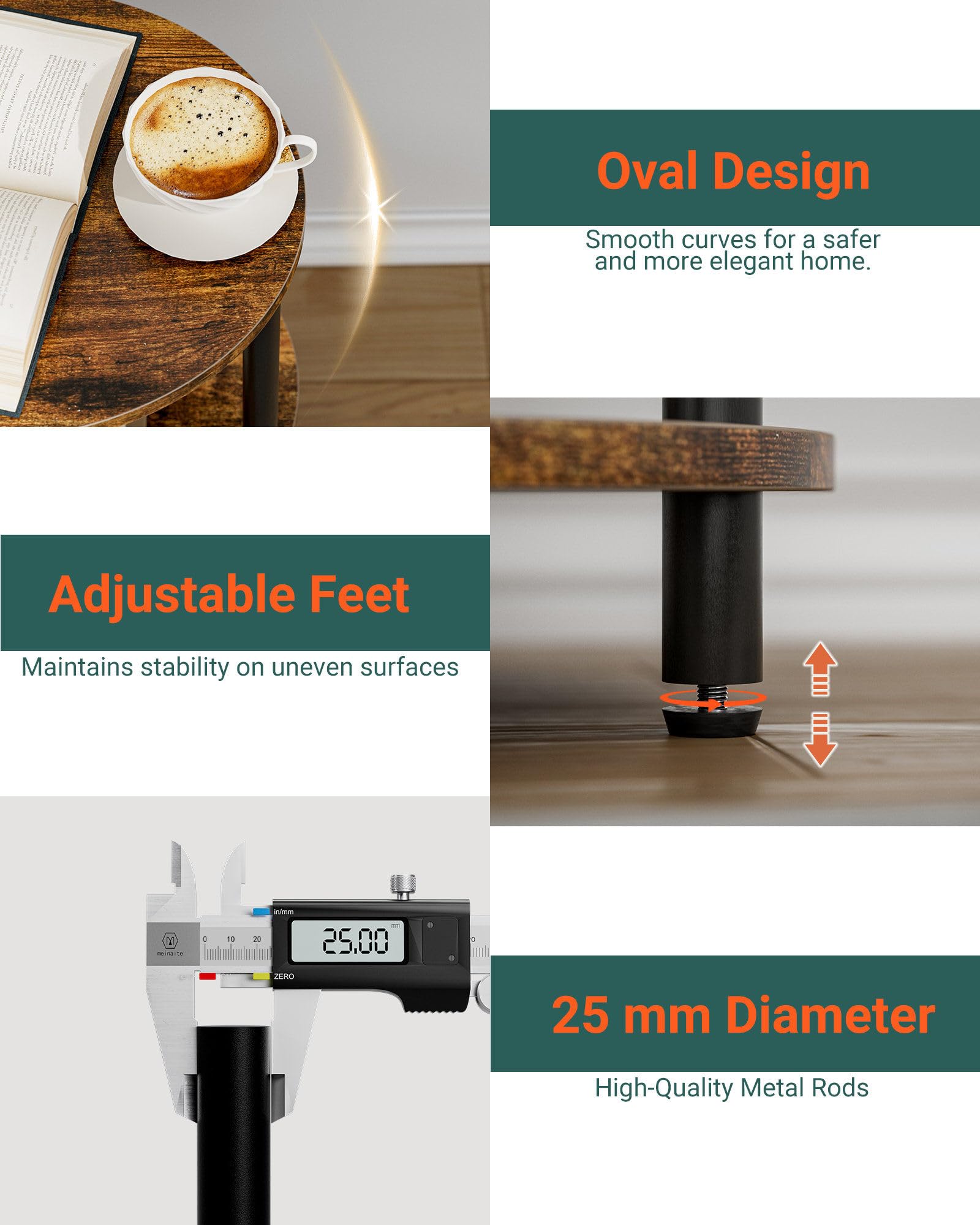 RISWER side table shows built-in power outlet and USB ports for convenient charging