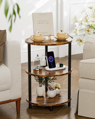 RISWER 3-tier storage holds books, remotes, plants, and essentials within reach