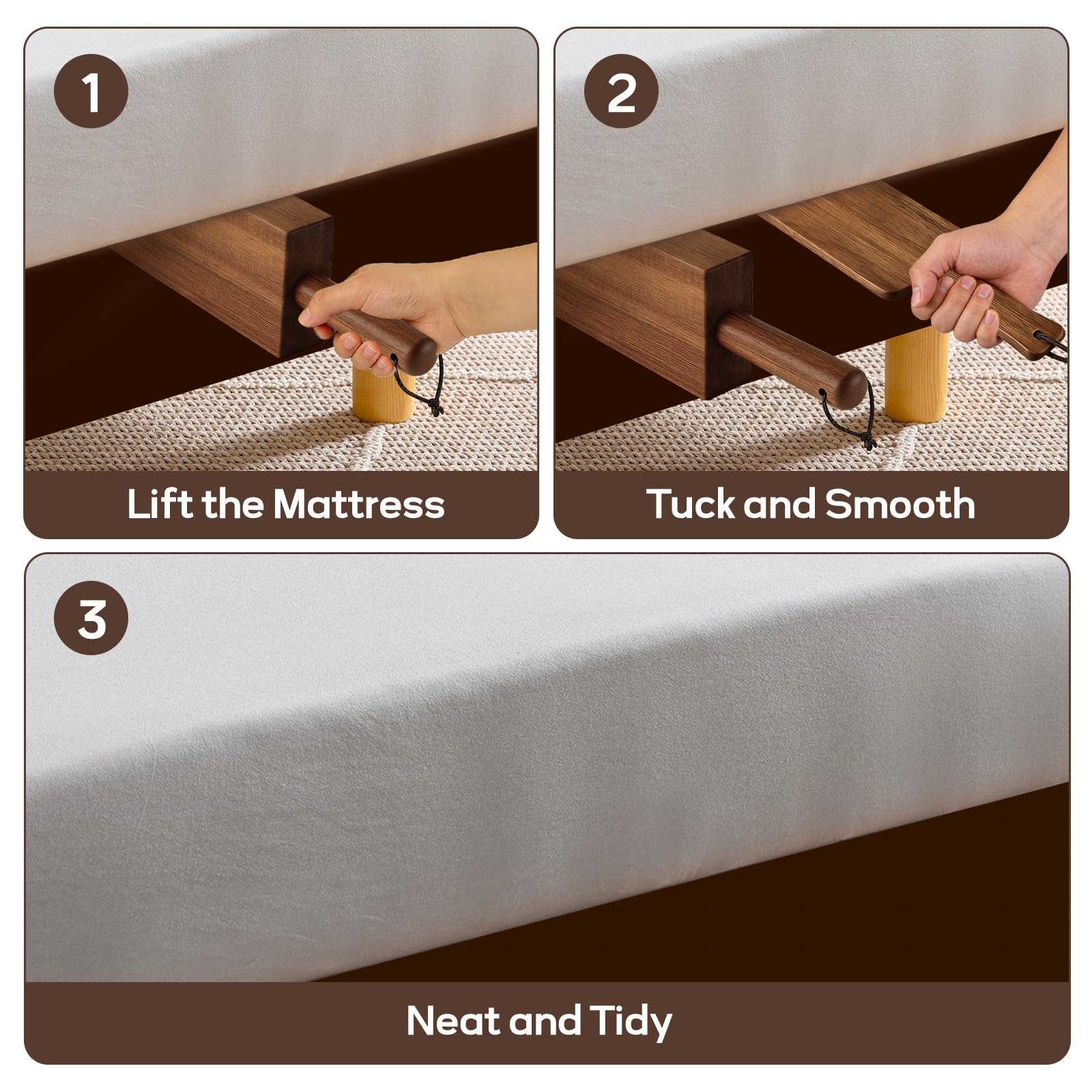 RivClear acacia wood mattress elevator supports queen-size beds