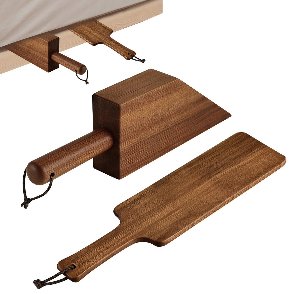RivClear mattress lifter in acacia wood aids solo sheet changes