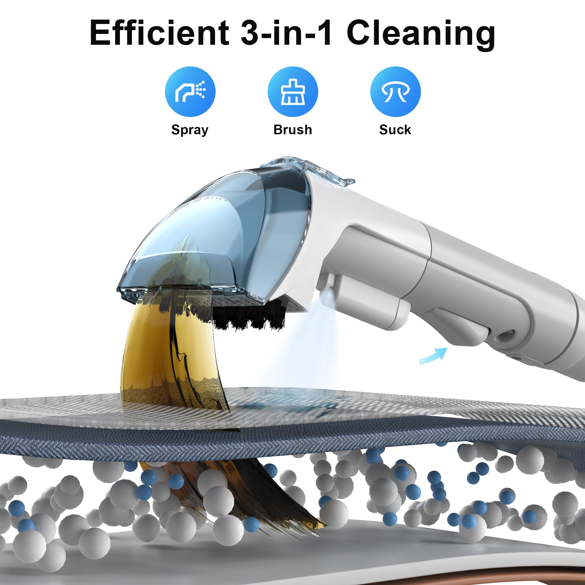 Rivenara carpet cleaner with rotating brush lifts embedded dirt from carpets