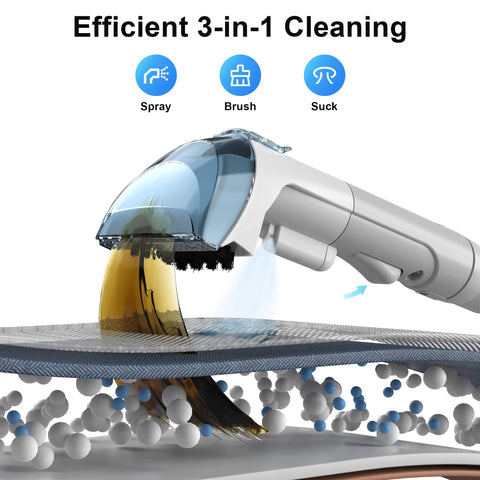 Rivenara carpet cleaner with rotating brush lifts embedded dirt from carpets