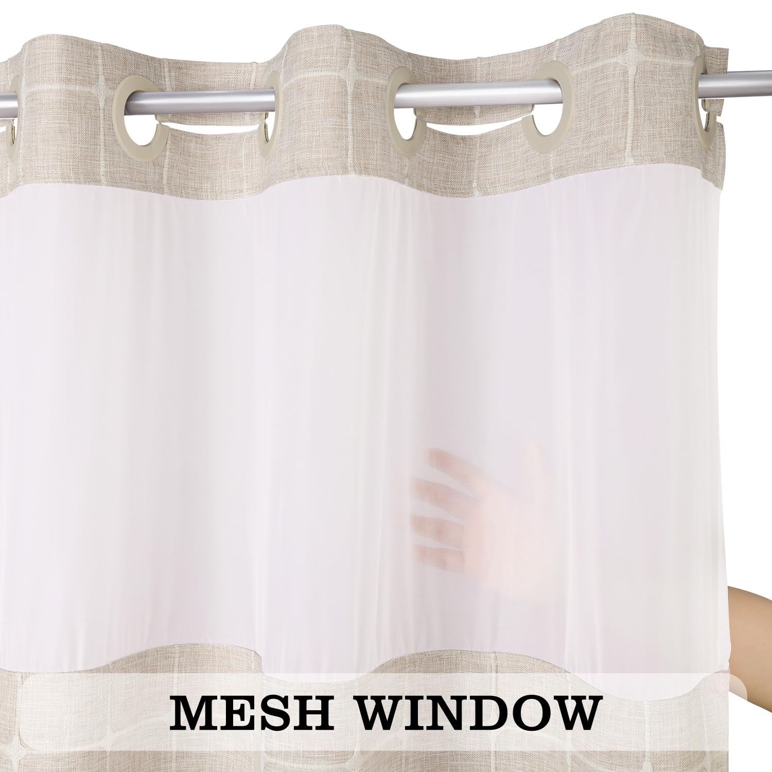 River Dream 71x74 linen curtain fits standard shower spaces.