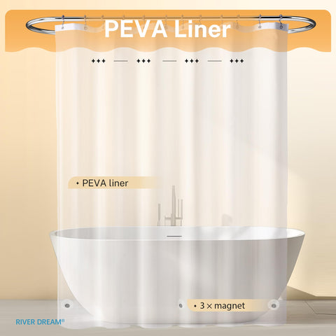 River Dream clear shower liner providing extra splash protection.