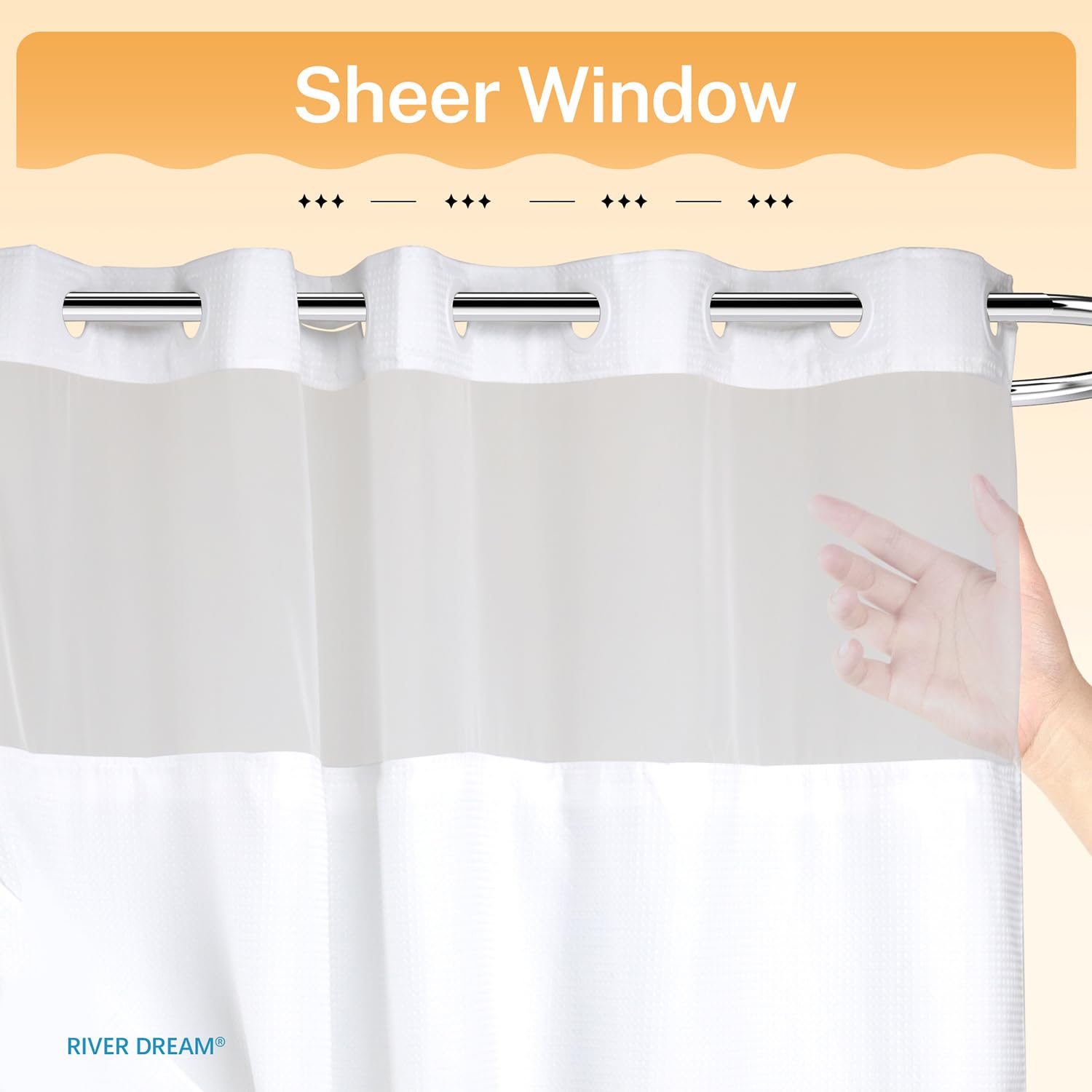 River Dream curtain with clear top window lets light in while preserving privacy.