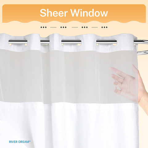 River Dream curtain with clear top window lets light in while preserving privacy.