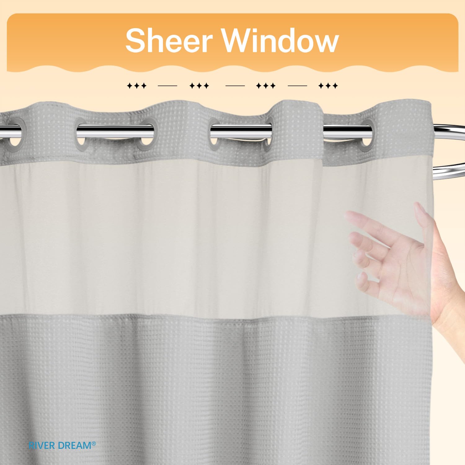 River Dream curtain with a clear top window for light and privacy.