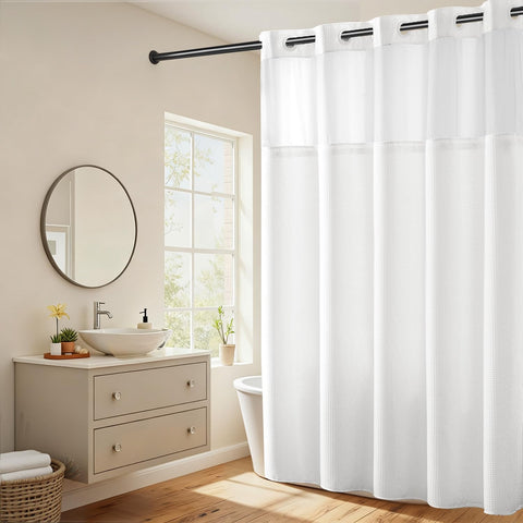 River Dream shower curtain with dotted waffle weave for luxury and privacy