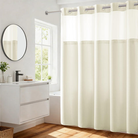 River Dream heavy-weight shower curtain with dotted waffle weave for privacy
