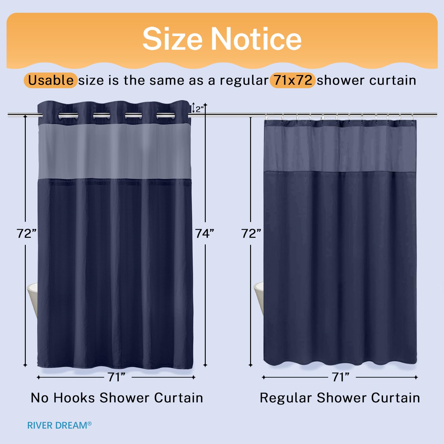 River Dream hotel-grade bath curtain for premium weight and stability.