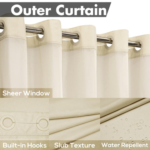 River Dream hotel-style beige curtain adds calm elegance to a bathroom.