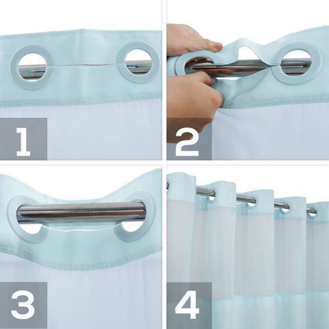 River Dream hotel-style blue fabric curtain for a premium bathroom look