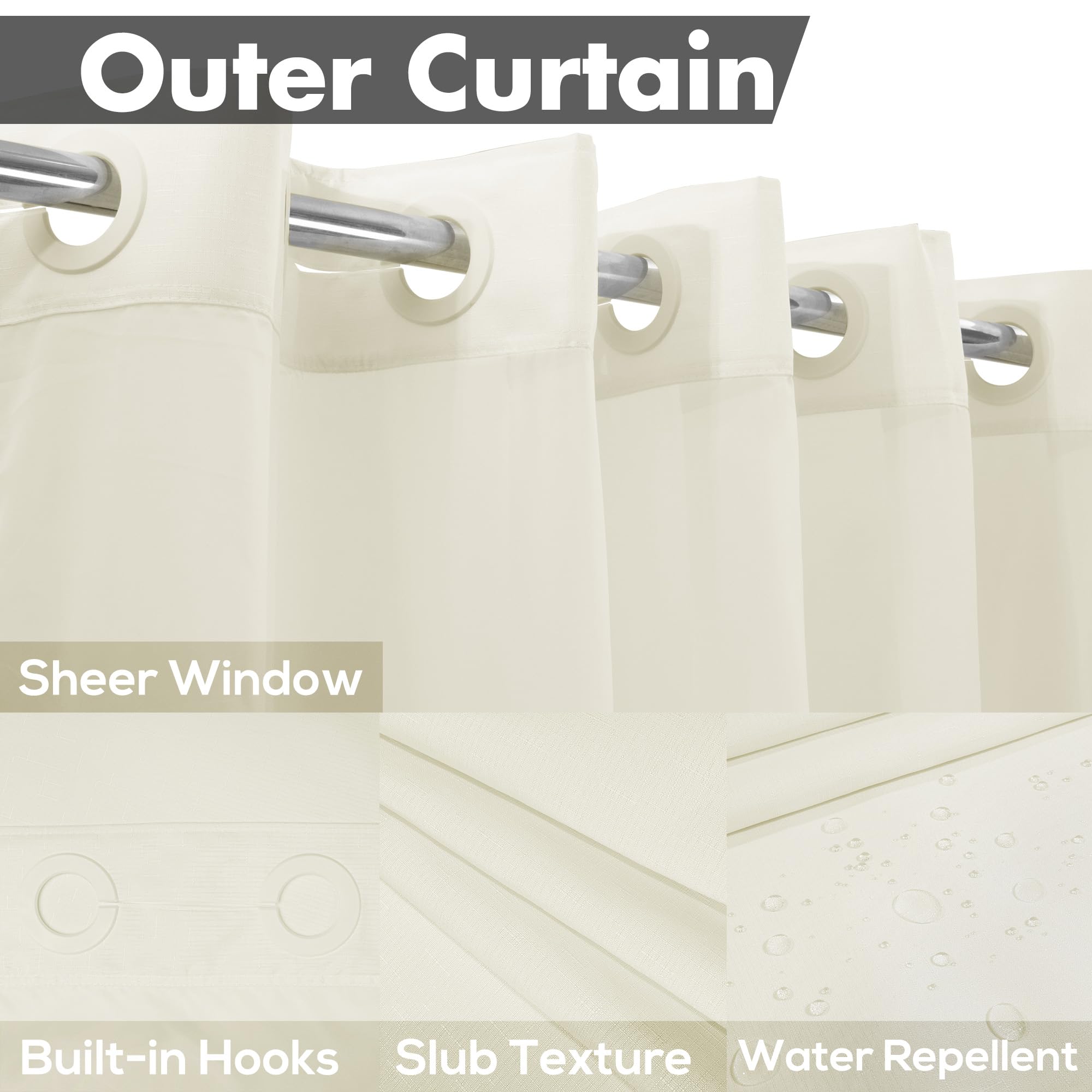 River Dream hotel-style cream curtain highlights built-in grommets for effortless setup