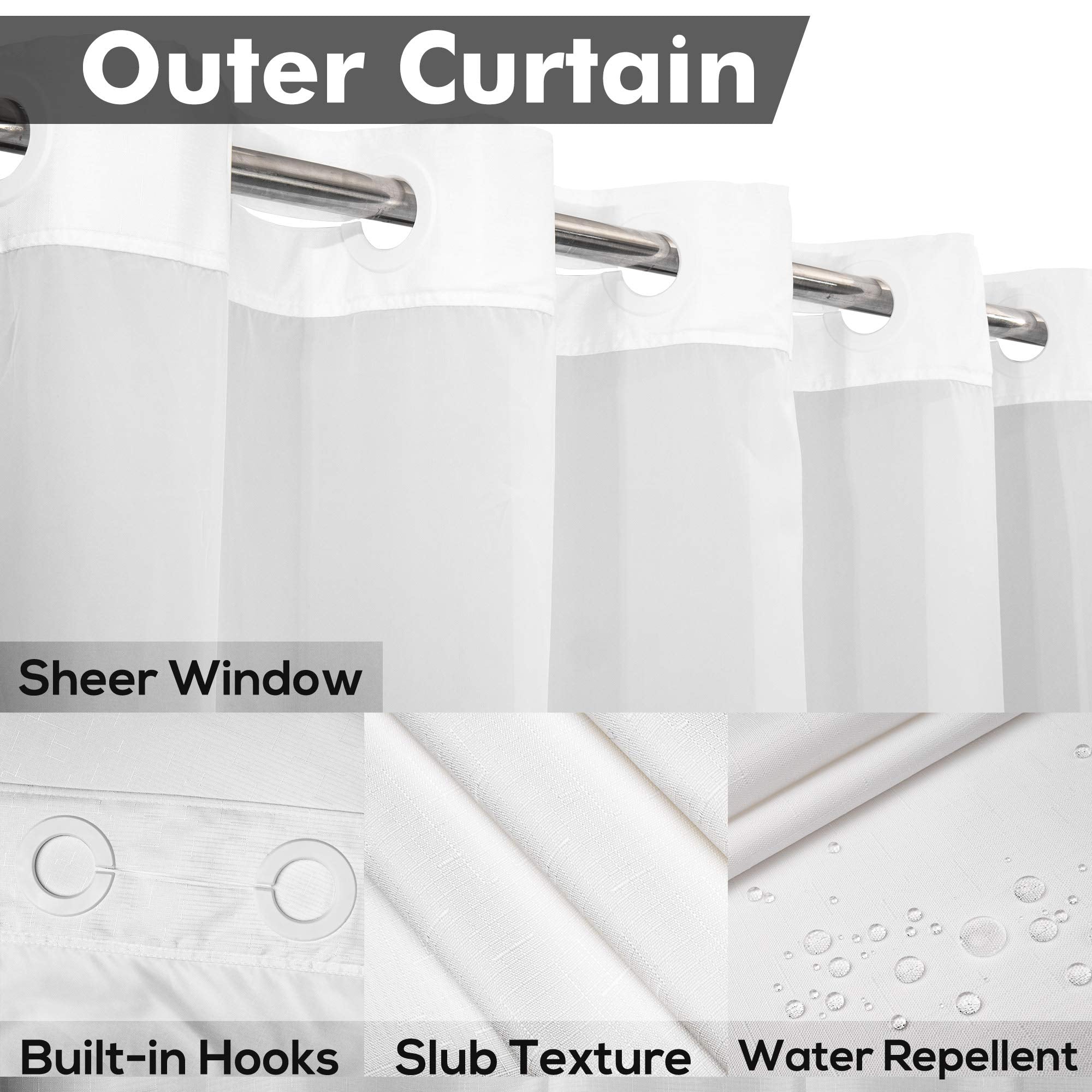 River Dream hotel-style curtain with built-in grommets for easy setup.