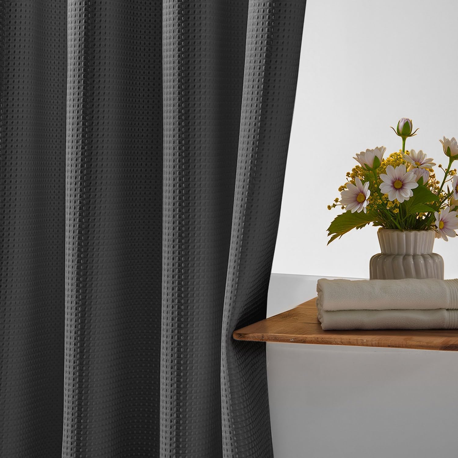 River Dream polyester curtain is machine washable for easy care.