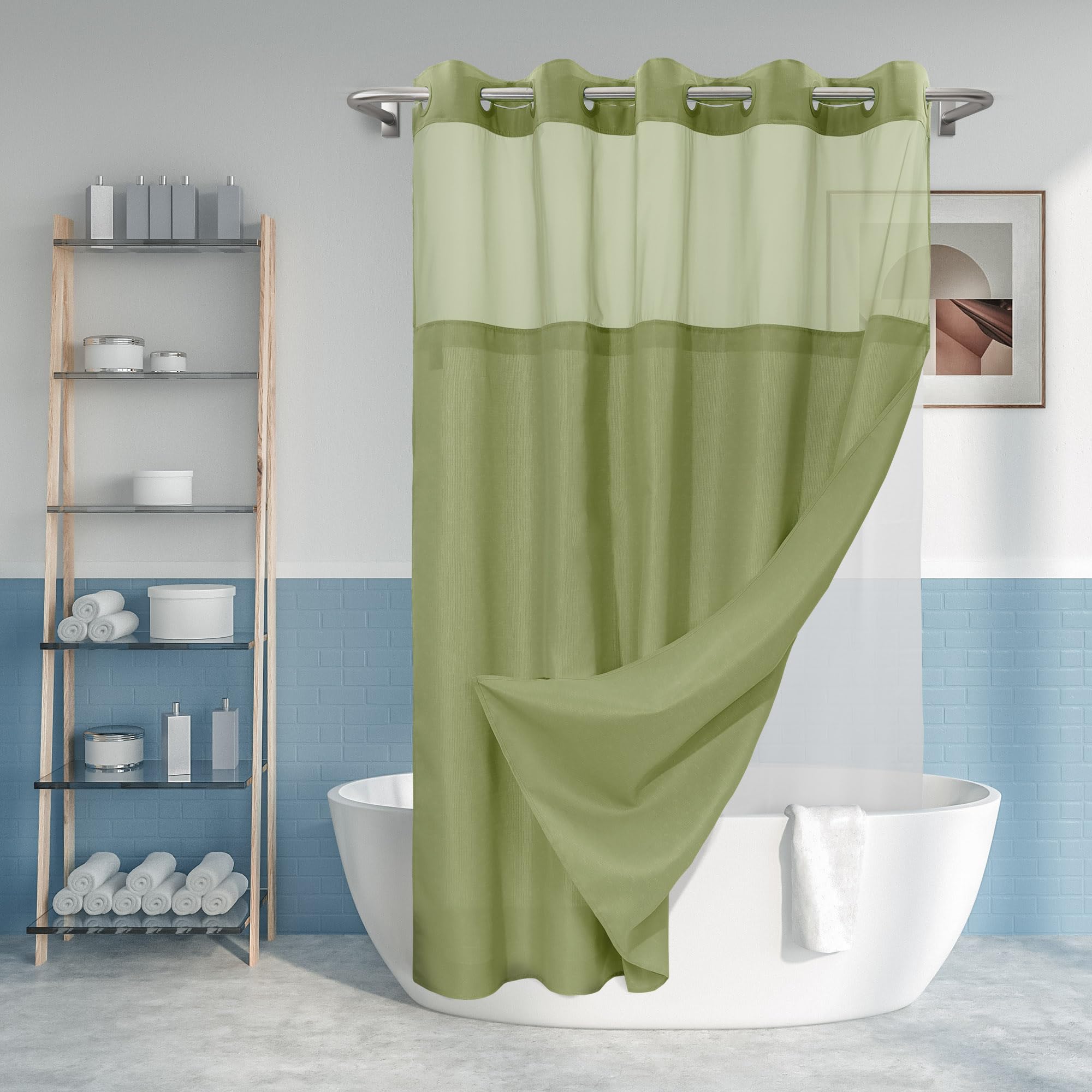 River Dream No Hook Slub Curtain Sage close-up shows textured fabric and built-in rings.