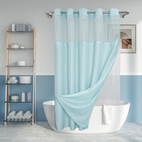 River Dream no-hook slub textured curtain with snap-in liner for easy on/off