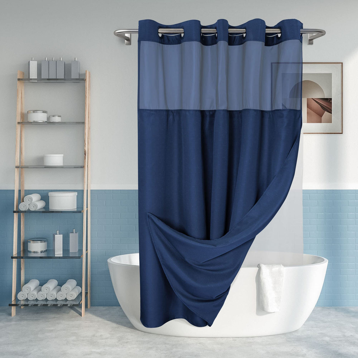 River Dream no-hook slub-textured curtain with liner for quick setup