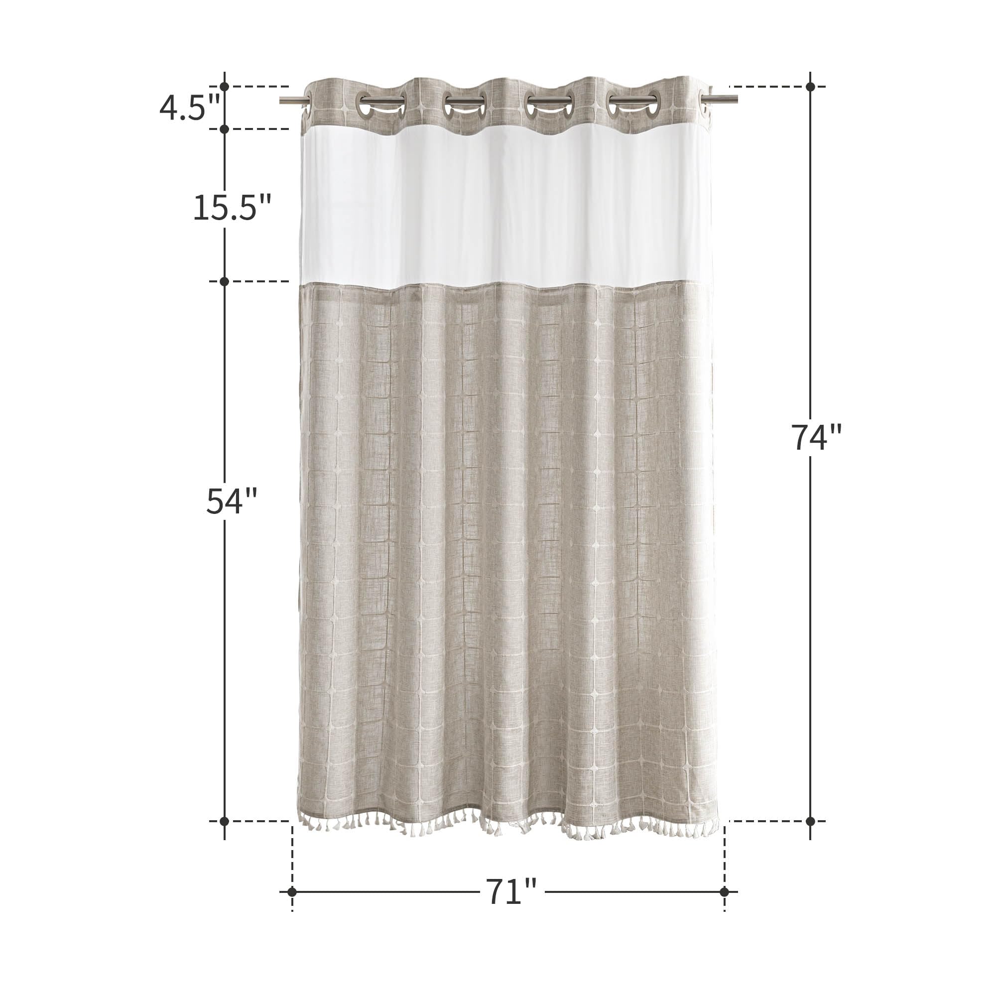 River Dream rustic bathroom vibe with linen texture and tassels.