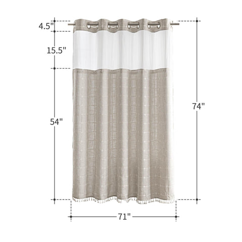 River Dream rustic bathroom vibe with linen texture and tassels.