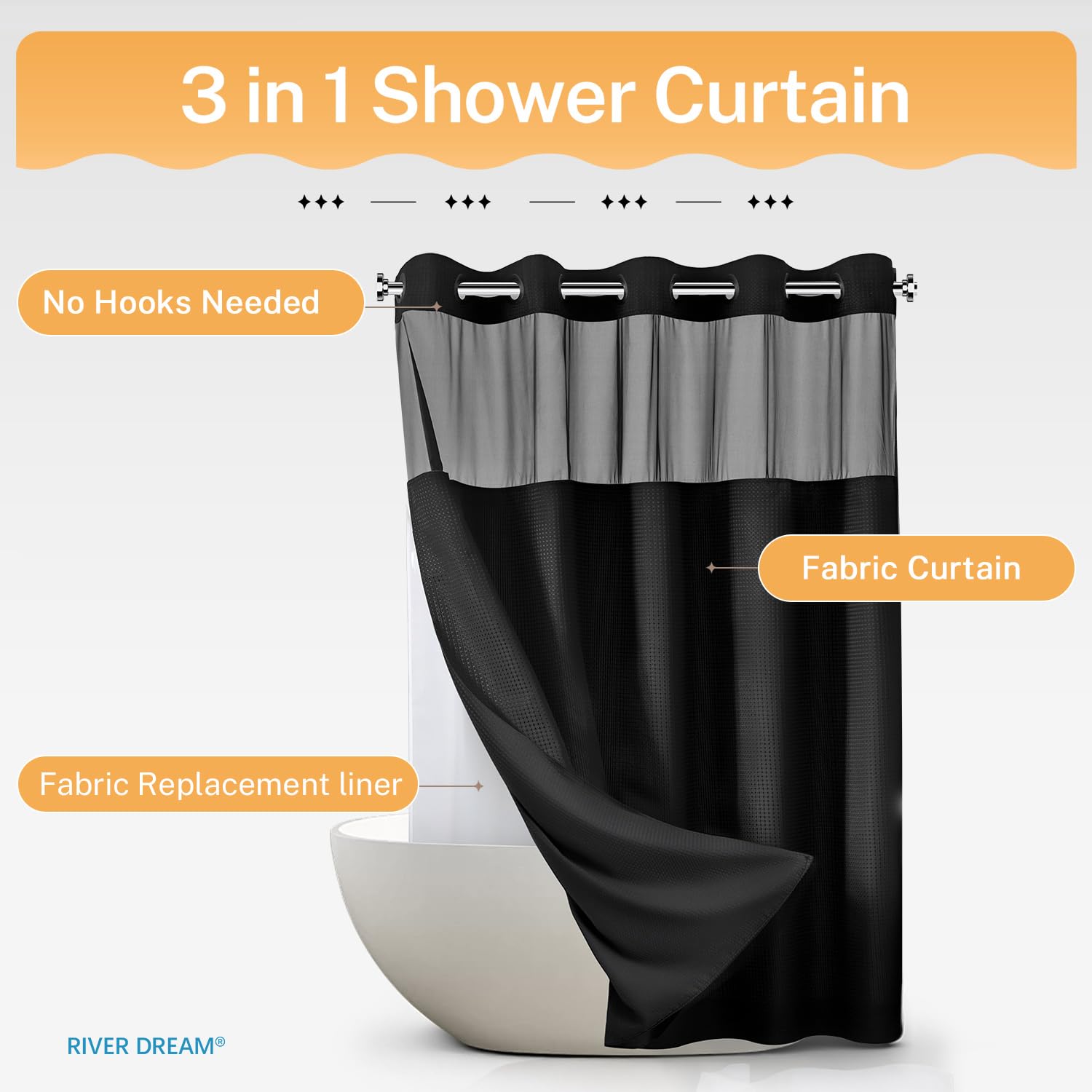 River Dream shower curtain measures 71x74 inches for broad coverage