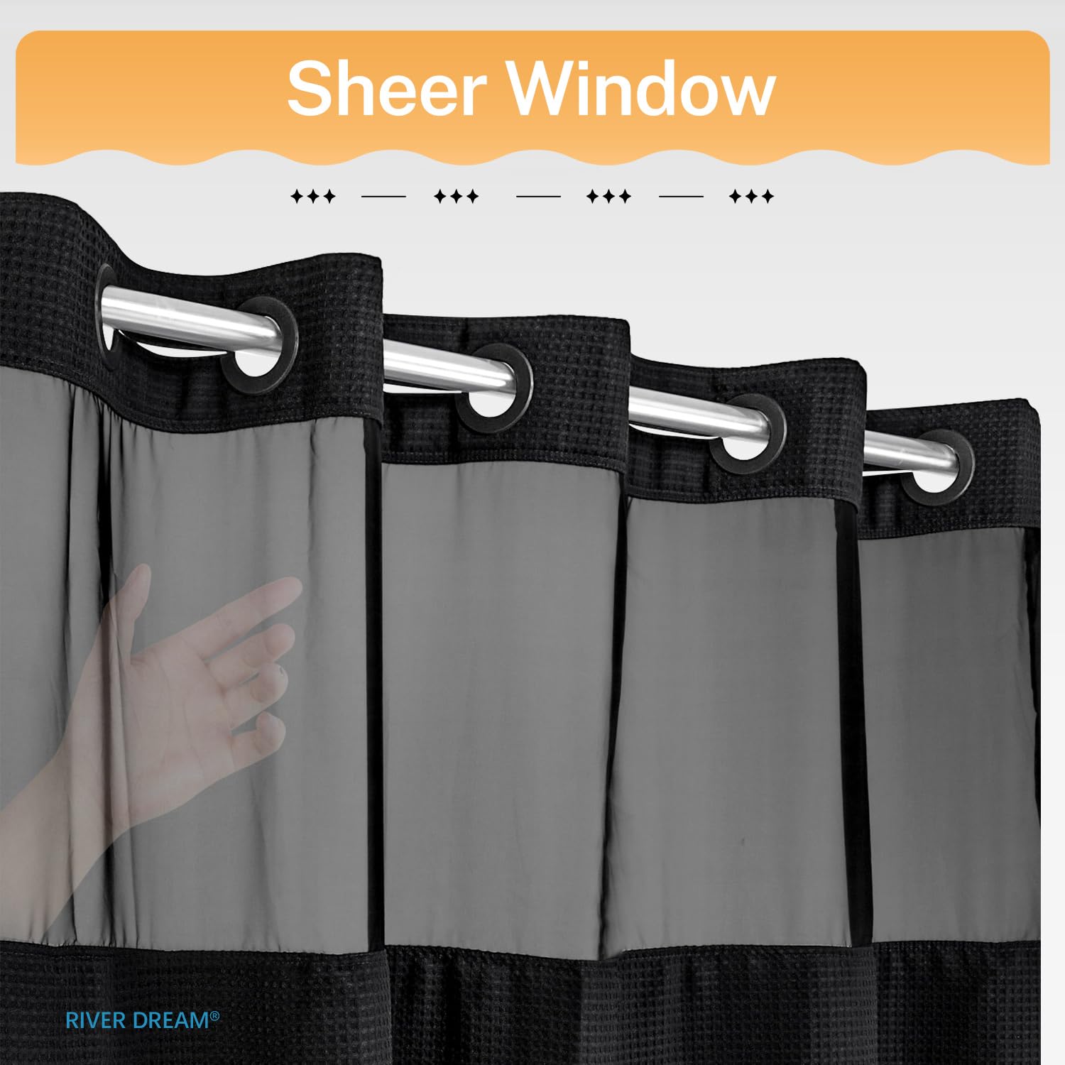 River Dream curtain features a clear top window for light and privacy